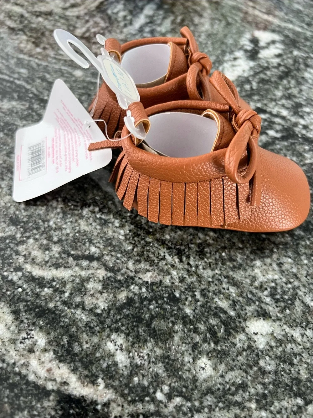 Baby Leather Look Moccasin Shoes - Brown -